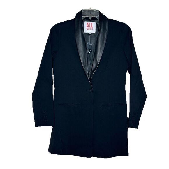 All‎ Worthy Hunter McGrady Black 1 Button Blazer Faux leather Collar size 4 NEW - Picture 1 of 5